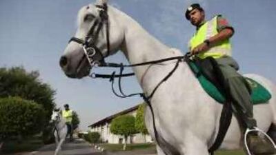 The mounted policeman Walid Defallah takes a turn at the Dubai Police stables in Jumeirah.