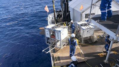 Lander getting ready to launch at the Atlantic Ocean dive site. Courtesy: The Five Deeps Expedition