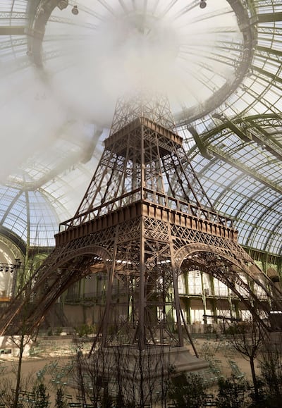 A replica of the Eiffel Tower for a Chanel show at the Grand Palais. Photo by Olivier Saillant