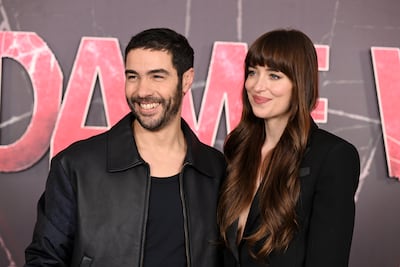 Tahar Rahim and Dakota Johnson at the Madame Web photocall in London, England. Getty Images