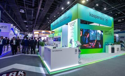 The Kaspersky Lab stand during Gitex Technology Week at the Dubai World Trade Centre. Leslie Pableo / The National