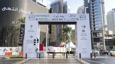 Signs directing crowds to Downtown Dubai NYE’s celebrations. Reem Mohammed / The National