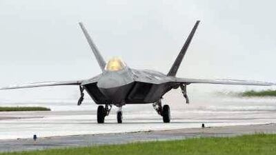 The most advanced fighter in the US arsenal, the Raptor, seen here in Japan, will fly at the Dubai Air Show next month.