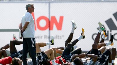 United States Football Soccer - Manchester United training - University of California Los Angeles - July 10, 2017 Manchester United's Jose Mourinho (L) watches training REUTERS/Lucy Nicholson