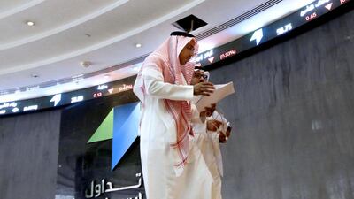 Tadawul All Share Index closing down 0.86 per cent at 9,561.7 on Monday. Hasan Jamali / AP Photo