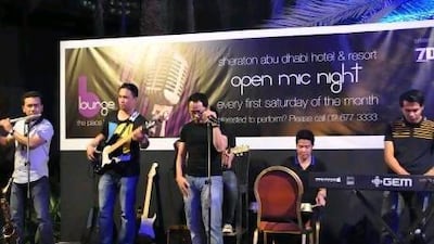 The funk band Session Zone plays at the Sheraton Abu Dhabi's Open Mic Night. Courtesy Sheraton Abu Dhabi