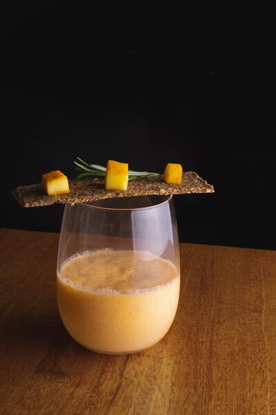 Mango coconut foam with curried mango and rosemary at Saorsa 1875, the UK's first 100 per cent vegan hotel.