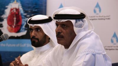 Khamis Juma Buamim (R) the managing director and group chief executive of Gulf Navigation and Abdulla Saeed Abdulla Brook Al Hemeiri, the chairman of Gulf Navigation. Jeffrey E Biteng/The National
