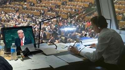 President Donald Trump appears on the first day of the event. AP