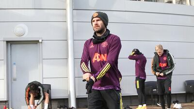 Juan Mata trains at the Aon Training Complex in Manchester. Getty