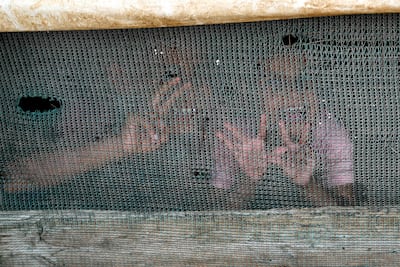 Syrian refugee children play in a tent at a camp in the agricultural plain of the village of Miniara, in Lebanon's northern Akkar area. AFP