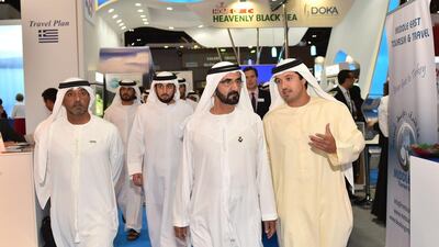 Sheikh Mohammed bin Rashid, Vice President and Ruler of Dubai, visits the Arabian Travel Market being held at the Dubai World Trade Centre. Wam