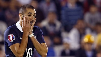 Neither Karim Benzema, pictured, or Mathieu Valbuena have been selected for France's squad to face Germany, the former due to injury, while the latter has been omitted due to "psychological" reasons. Darko Vojinovic / AP Photo