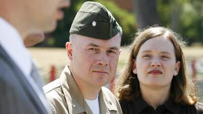 Lt Col Jeffrey Chessani, a Marine Corps officer charged with failing to report or investigate the killings in Haditha, photographed at Camp Pendleton in June 2008. Charges against Chessani - and against six of the other seven men facing courts-martials - have since been dropped.