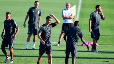 Cristiano Ronaldo training with teammates. AFP