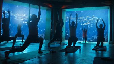 Try yoga in an underwater environment at The Lost Chambers Aquarium. Courtesy Atlantis The Palm