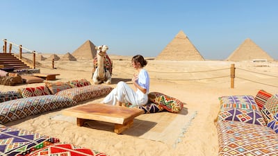 Bedouin-style seating at 9 Pyramids Lounge, which serves mezze, grills and Egyptian specialties such pastry feteer meshaltet and Umm Ali
