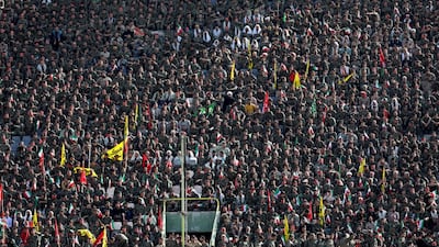 Basij members are seen at Azadi stadium during the speech of the Iranian supreme leader Ayatollah Ali Khamenei. Reuters