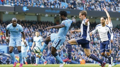 Wilfried Bony fires in his first goal for Manchester City in the 3-0 victory over West Brom. Darren Staples / Reuters