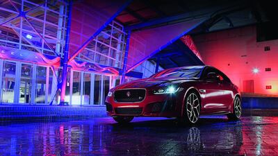 The Jaguar XE at its world premiere at Earls Court in London. The company’s new entry-level model, which was launched with a grandiose ceremony, aims to help Jaguar compete with unit-shifters from BMW and Audi. Courtesy of Jaguar