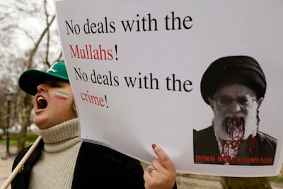 A protester against the Iranian government at a demonstration in Lisbon. EPA