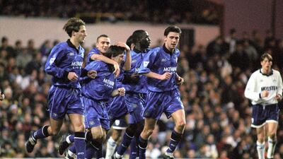 4) 1993/95 away: A lovely all blue Asics kit with flicks of white worn when Kevin Keegan’s team was cementing its reputation as the Premier League ‘Entertainers’ with Andy Cole and Peter Beardsley leading the line. Getty