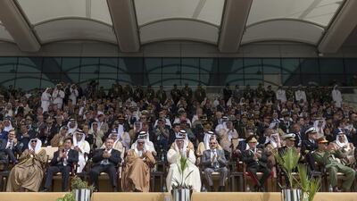 Local and foreign dignitaries at the opening day of the 2017 International Defence Exhibition and Conference. Philip Cheung / Crown Prince Court - Abu Dhabi