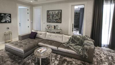 The master bedroom living area. The master bedroom has its own 200-inch projector screen with surround sound. Mona Al Marzooqi / The National