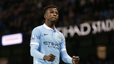 Kelechi Iheanacho celebrates scoring the second goal for Manchester City in their League Cup quarter-final win on Tuesday. Phil Noble / Reuters / December 1, 2015