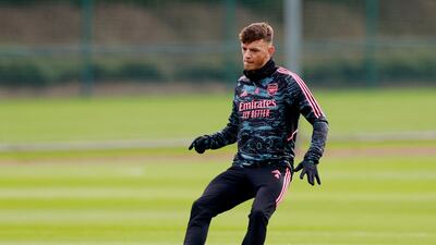 Arsenal's Ben White during training. Reuters