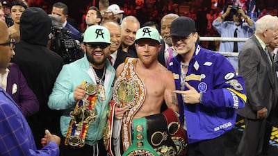 Saul Alvarez after his unanimous decision victory over Jaime Munguia. AFP