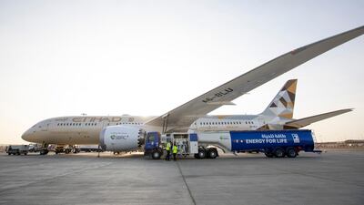 The Etihad plane that flew from Abu Dhabi to Amsterdam in January of this year, marking the UAE's first biofuels flight. Courtesy Etihad