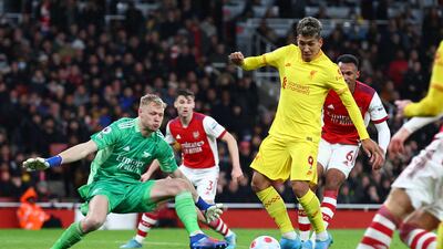 Liverpool's Roberto Firmino scores the second goal. Reuters