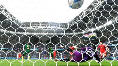 Breel Embolo scores for Switzerland. Getty