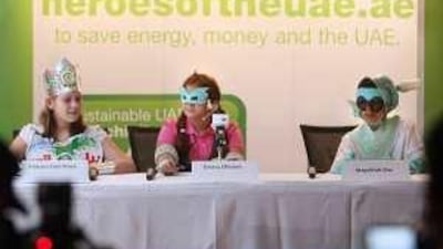 Heroes of the UAE, from left, Princess Cool Rinse, Electra Efficient and Megawatt at the launch.