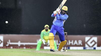 Chris Gayle bats for Balkh during the game between Balkh Legends and Paktia Panthers in the Afghanistan Premier League. Chris Whiteoak / The National