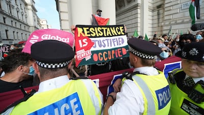 Workers and trade unionists from Workers for a Free Palestine blockade the Foreign, Commonwealth and Development Office (FCDO) on Wednesday. PA.