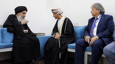 Shiite Muslim cleric Grand Ayatollah Ali Al Sistani met Mohammed Al Hassan of Oman, representing the UN, in Najaf. AFP