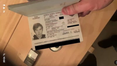 Johannes Natland's passport, shown to the jury during the trial of the 19-year-old. PA