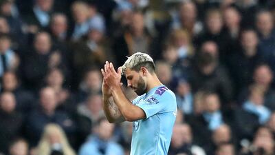 Manchester City's Sergio Aguero walks off the pitch after being substituted. EPA