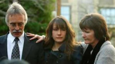 Right, Hannah's parents, Hilary and Trevor Foster, with their daughter Sarah, speak to the media outside Winchester Crown Court after the verdict.