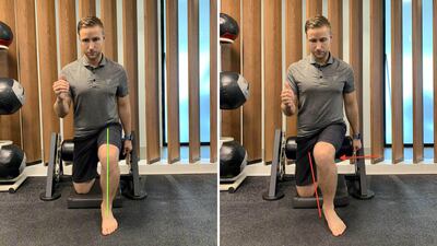 During a lunge, have the hip, knee and foot all in line with each other. This will ensure proper force distribution throughout the leg. Should the externally rotate, the arch collapses, causing the knee to fall inwards. This will place undesired tension on the ankle, knee and hips. Courtesy Diversified Integrated Sports Clinic