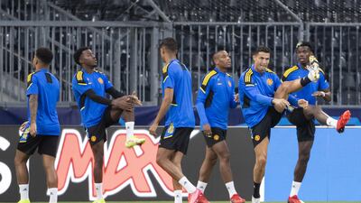 United's Cristiano Ronaldo training with teammates. EPA