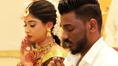 Iswarya Sundararajan and Arvindh Selvam are among several couples who were married at the Hindu temple in Jebel Ali this year