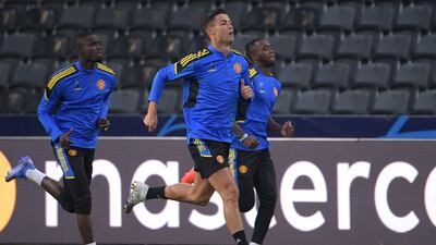 United’s Christiano Ronaldo at training. AFP