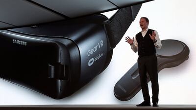 Samsung Electronics Gear VR with Controller, powered by Oculus, is presented on the eve of the opening of Mobile World Congress. Yonhap South Korea / EPA