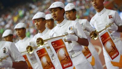 Performers participate in the opening ceremony of the 2015 IAAF World Championships in athletics at the Bird's Nest National Stadium in Beijing, China on Saturday. Kai Pfaffenbach / Reuters