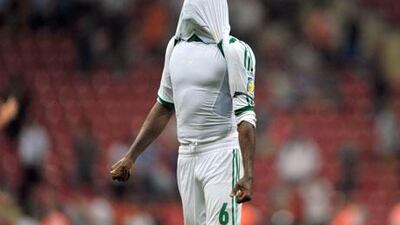 A file photo of a Nigerian national team member after two teams conspired to rack up a glut of goals in trying to outdo each other. Ozan Kose / AFP