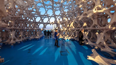 An Abu Dhabi Public Art Biennial installation on the Corniche by artist Wael Al Awar. Victor Besa / The National