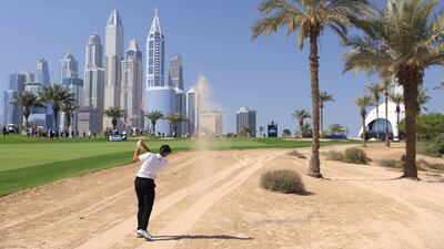 Sergio Garcia of Spain hits his second shot on the 8th hole. Getty